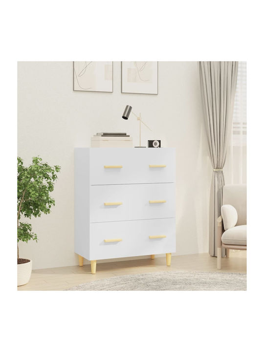 Wooden Chest of Drawers with 3 Drawers White 70x34x90cm