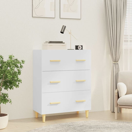 Wooden Chest of Drawers with 3 Drawers White 70x34x90cm