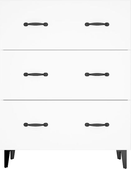 Wooden Chest of Drawers with 3 Drawers White 69.5x34x90cm