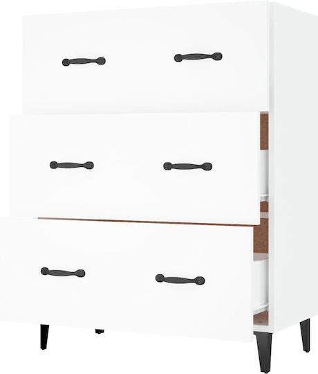 Wooden Chest of Drawers with 3 Drawers White 69.5x34x90cm