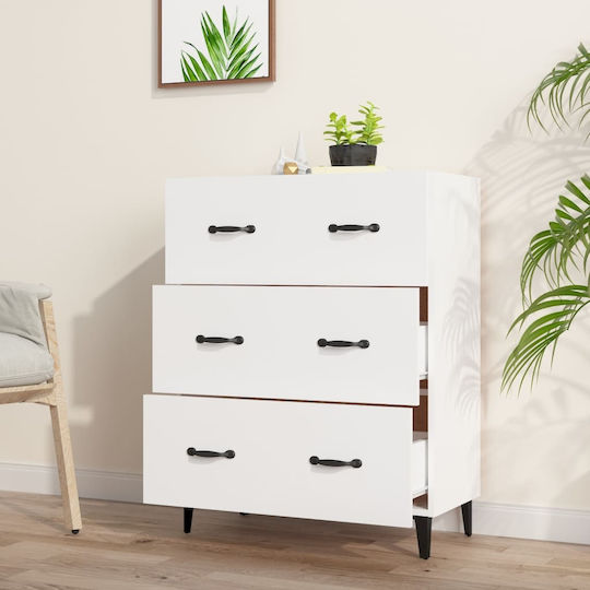 Wooden Chest of Drawers with 3 Drawers White 69.5x34x90cm