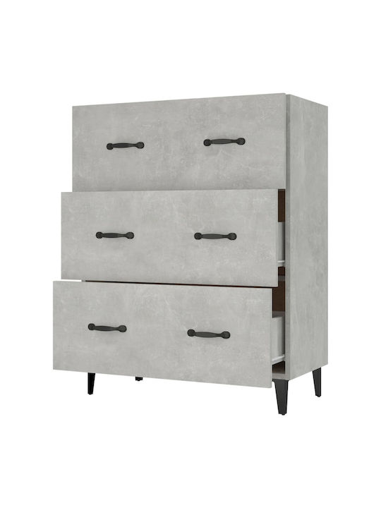 Wooden Chest of Drawers with 3 Drawers Grey Concrete 69.5x34x90cm
