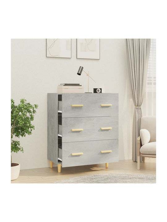 Wooden Chest of Drawers with 3 Drawers Gray 70x34x90cm