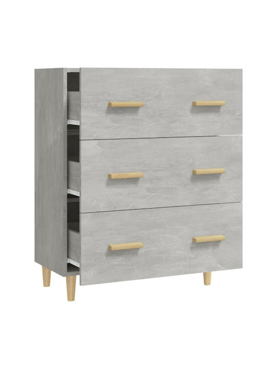 Wooden Chest of Drawers with 3 Drawers Gray 70x34x90cm