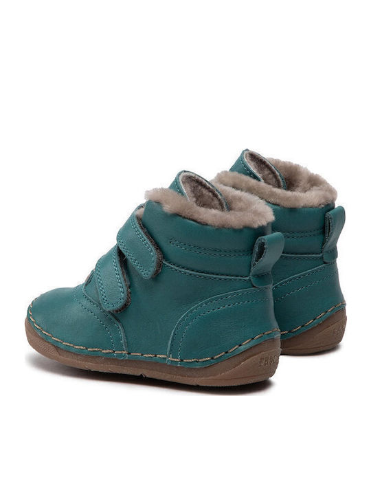 Leather Kids Boots with Velcro Turquoise