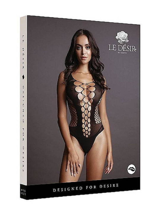 Le Désir Sexy Κορμάκι Διχτυωτό Contrast Fence Net Teddy Μαύρο