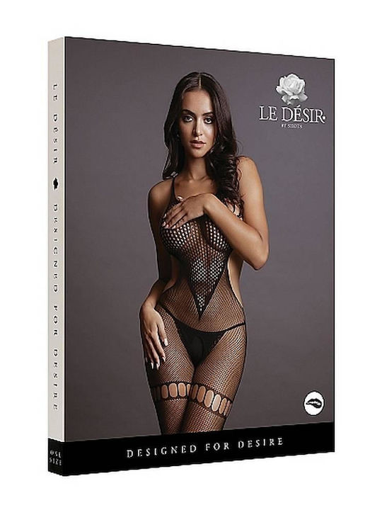 Le Désir Цял Калсон Мрежест с Отворен Чатал Мрежа с Високо Деколте Bodystocking Черен