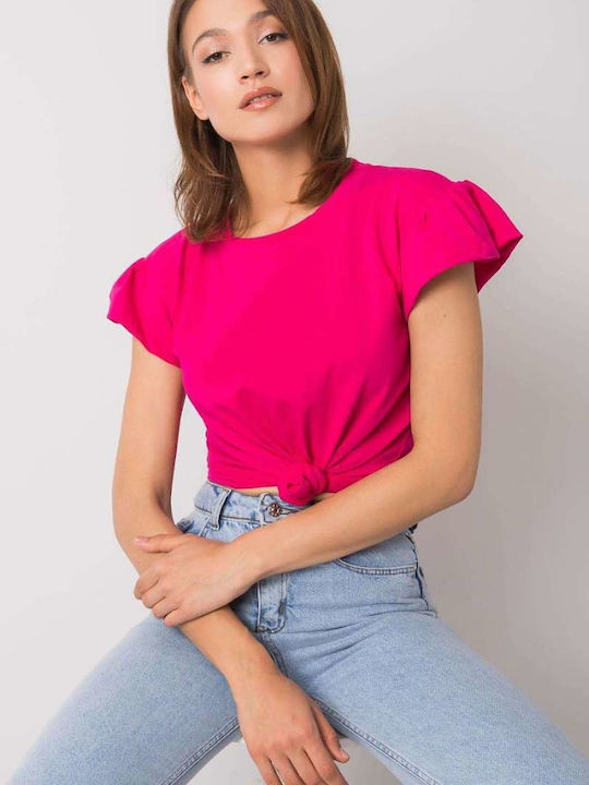 Rue Paris Women's Blouse Cotton Short Sleeve Fuchsia