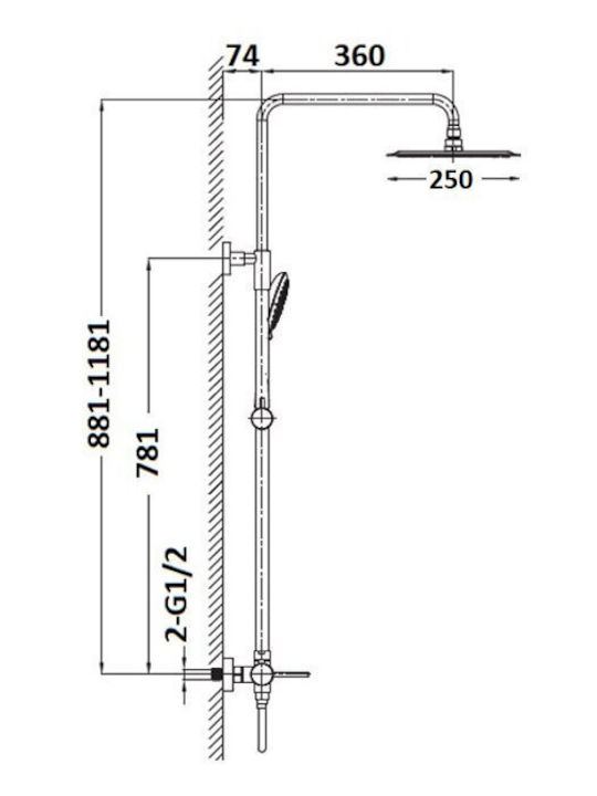 Orabella Imperial Adjustable Shower Column with Mixer 88.1-118.1cm Black