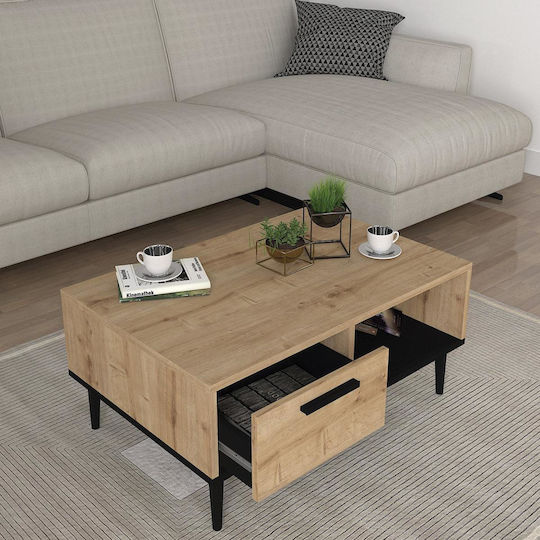 ArteLibre Rechteckiges Zentral Kaffeetisch Banno Holz mit Schubladen Beige M90xT60xH38cm