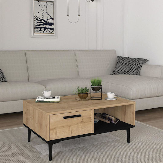 ArteLibre Rechteckiges Zentral Kaffeetisch Banno Holz mit Schubladen Beige M90xT60xH38cm