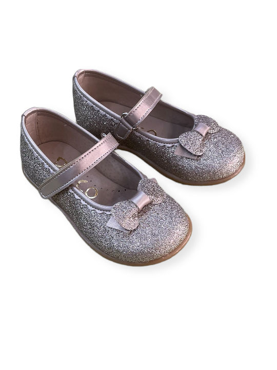 Ricco Mondo Kids Anatomic Leather Ballerinas with Hoop & Loop Closure Silver