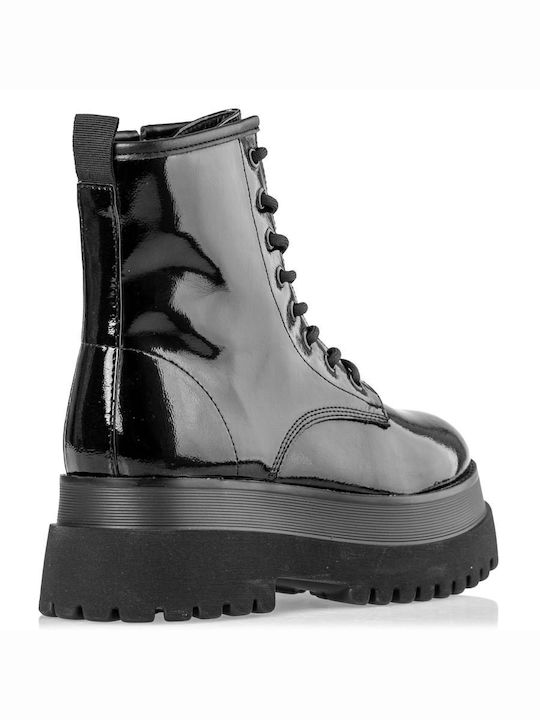 Women's Patent Leather Ankle Boots Black