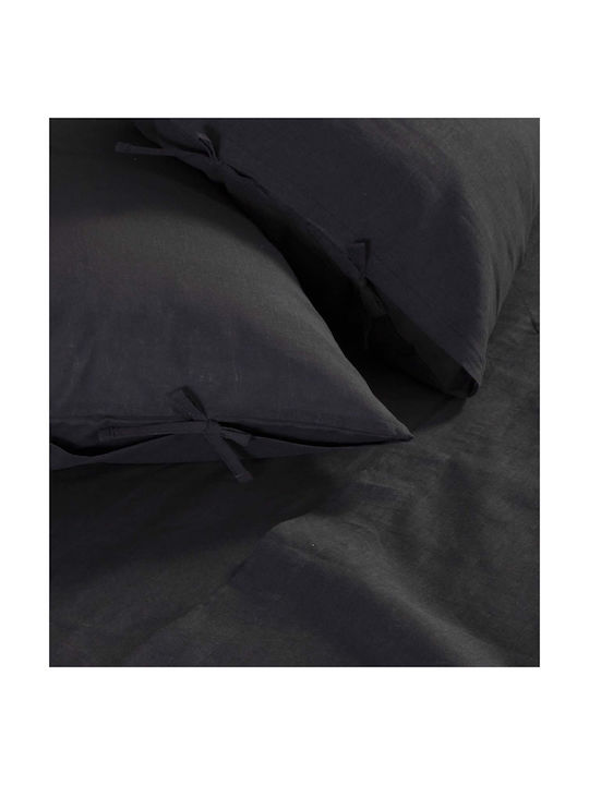 Nef-Nef Homeware Cotton-Linen Σετ Μαξιλαροθήκες με Φάσα Anthracite 52x72εκ.