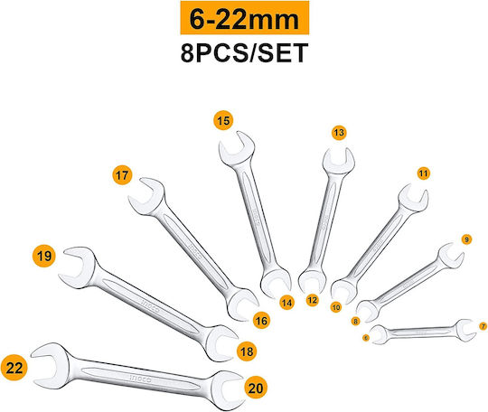 Ingco German Polygon Set with Size from 6mm to 22mm 8pcs