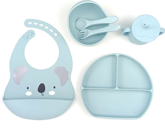 Baby Cloud Feeding Set Koala made of Silicone with Non-Slip Base Light Blue 6pcs