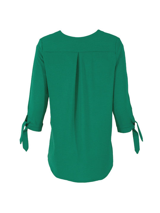 Green Blouse With Bound Sleeves