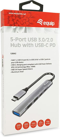 Equip USB-Hub 5 Anschlüsse USB 3.0 mit USB-C Verbindung Silber