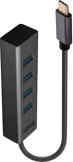 Lindy Hub 4 Porturi USB 3.2 cu Conectare USB-C Gri
