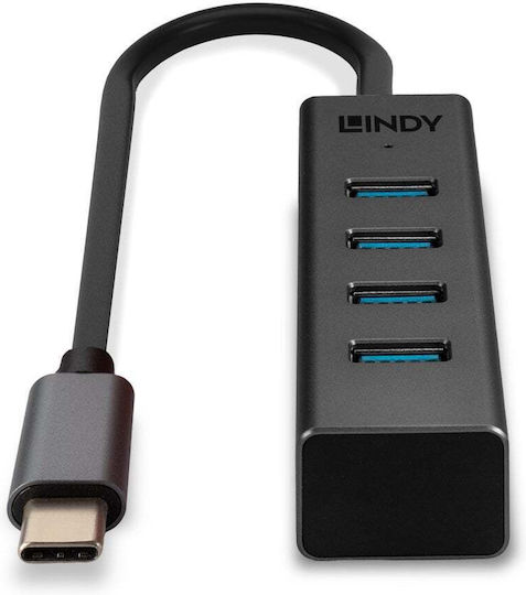 Lindy Hub 4 Porturi USB 3.2 cu Conectare USB-C Gri