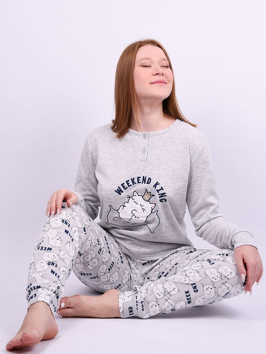 Set of women's cotton pyjamas grey Grey Grey