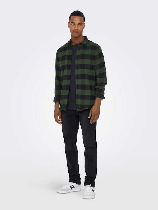 Long-sleeved Flannel Shirt Checked Forest Night