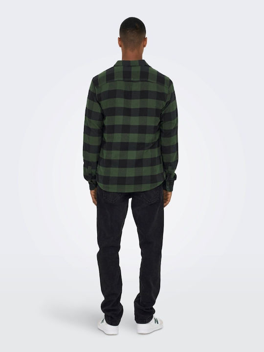 Long-sleeved Flannel Shirt Checked Forest Night