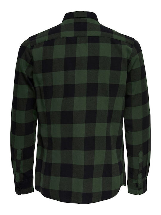Long-sleeved Flannel Shirt Checked Forest Night