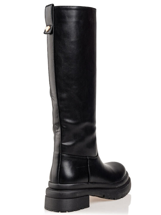 Synthetic Leather Women's Boots with Rubber Black