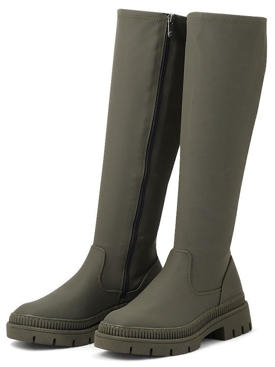 Synthetic Leather Women's Boots with Zipper Khaki