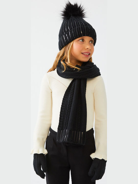 Kids Beanie Set with Scarf & Gloves Knitted Black