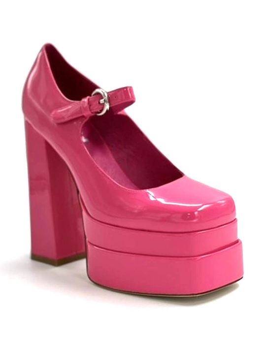 Jeffrey Campbell Leather Fuchsia High Heels with Strap Mary 0101003633