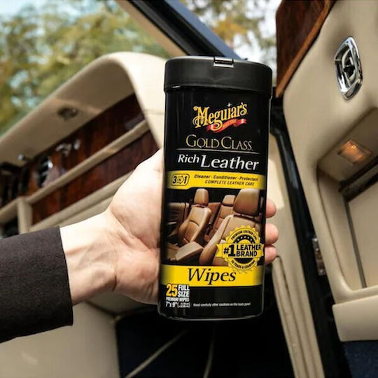 Meguiar's Class Rich Leather Wipes Μαντηλάκια Καθαρισμού για Δερμάτινα Μέρη Αυτοκινήτου 25τμχ