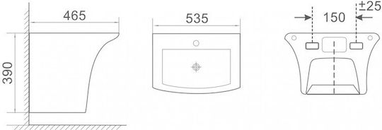 Inter Ceramic ICC5345 Επιτοίχιος Κρεμαστός Νιπτήρας Πορσελάνης 53x46cm Μαύρος