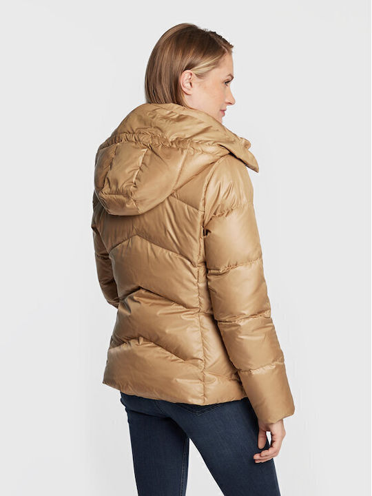 Kurz Damen Puffer Jacke mit pelziger Kapuze für Winter Safari Canvas