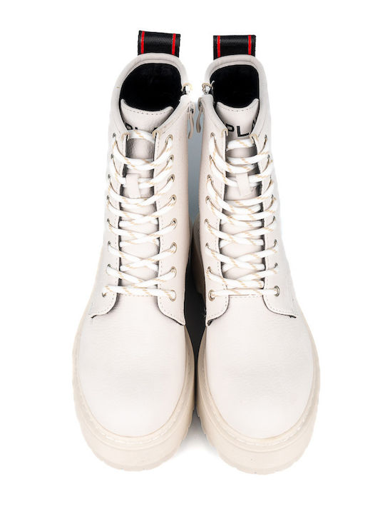 Leder Stiefeletten Damen Weiß