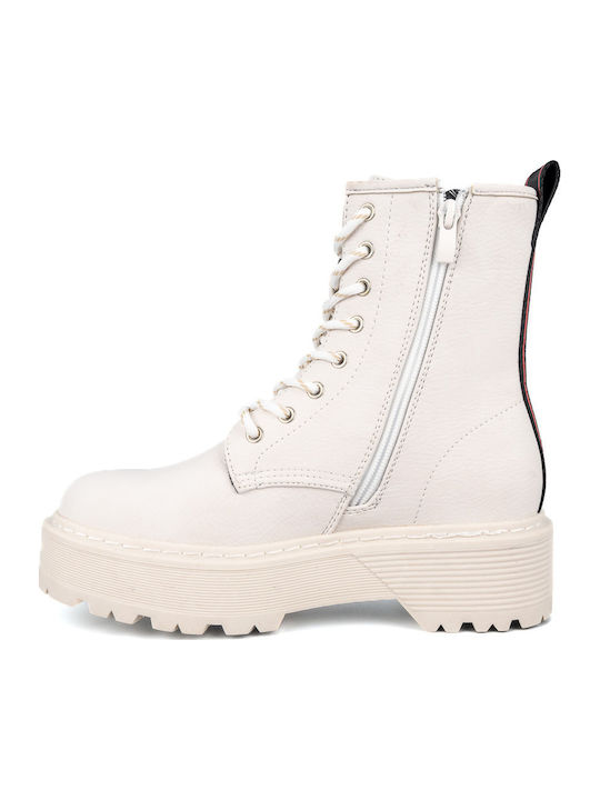 Leder Stiefeletten Damen Weiß
