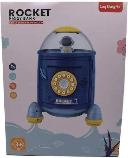 Rocket Piggy Bank Children's Money Box Plastic Blue 16x16x22cm