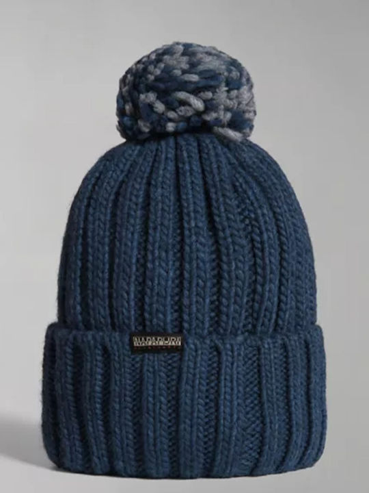 Napapijri Semiury NA4GKC Pom Pom Beanie Frauen Beanie mit Rippstrick in Blau Farbe NP0A4GKC-BS5