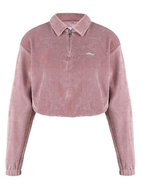 Enzo Quarter Χειμερινή Γυναικεία Fleece Μπλούζα Μακρυμάνικη με Φερμουάρ Λιλά