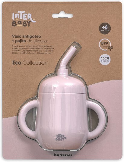 Interbaby Baby Cup with Handles and Straw made of Silicone Pink 175ml for 6m+m+ SI007-66