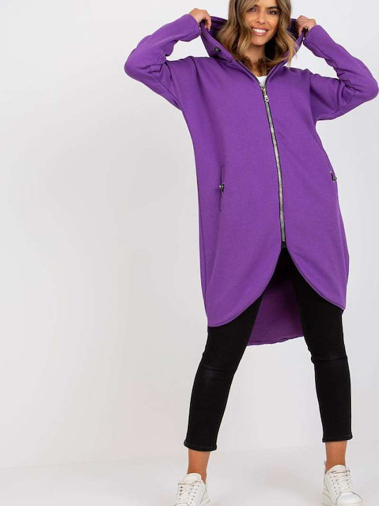 Rue Paris Women's Long Hooded Cardigan Purple