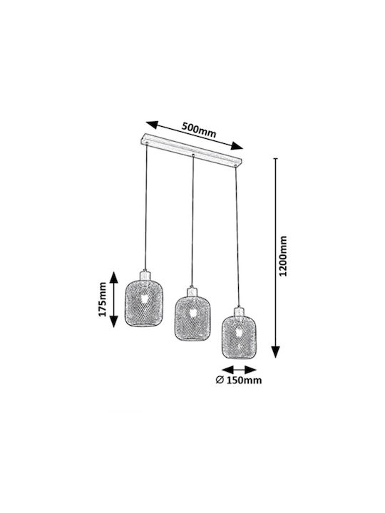 Rabalux Grendel Pendant Light Three-Light Rail for Socket E27 Gold