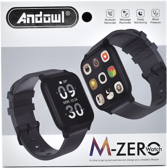 Andowl M-Zero Aluminium Smartwatch με Παλμογράφο (Μαύρο)