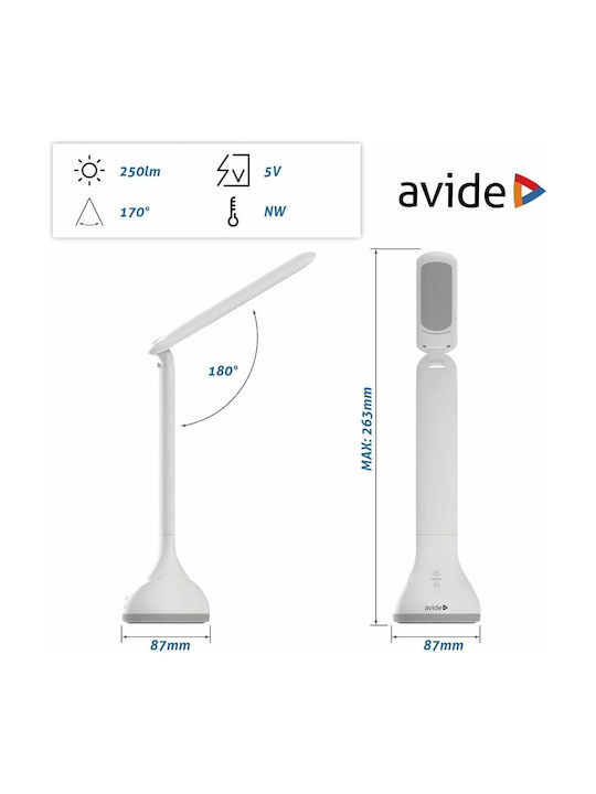 Avide ABLDLRGB-MOOD-4W Επαναφορτιζόμενο LED Φωτιστικό Γραφείου Αναδιπλούμενο σε Λευκό Χρώμα