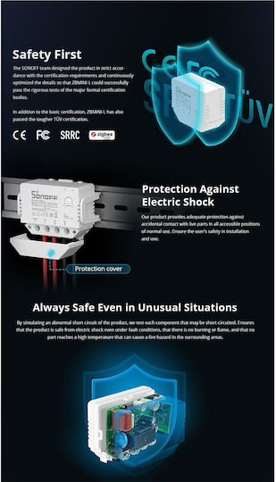 Sonoff Smart Switch 1 Καναλιού Wi-Fi & ZigBee 6A (χωρίς Ουδέτερο)