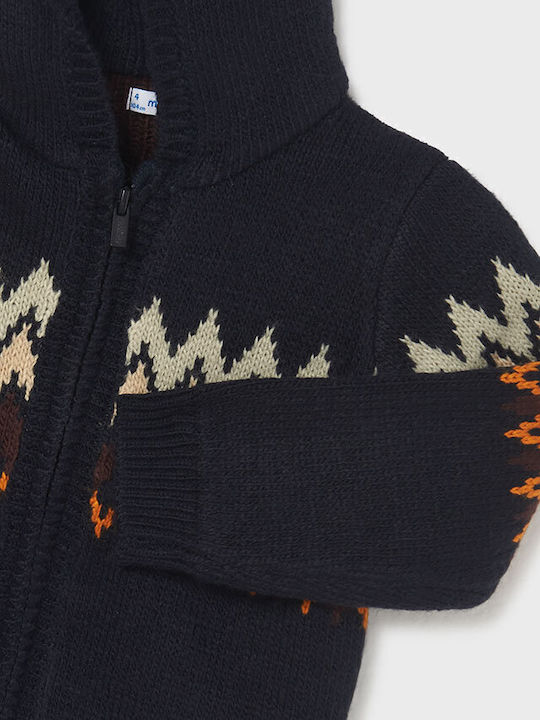 Kinderstrickjacke Gestrickt mit Kapuze Marineblau
