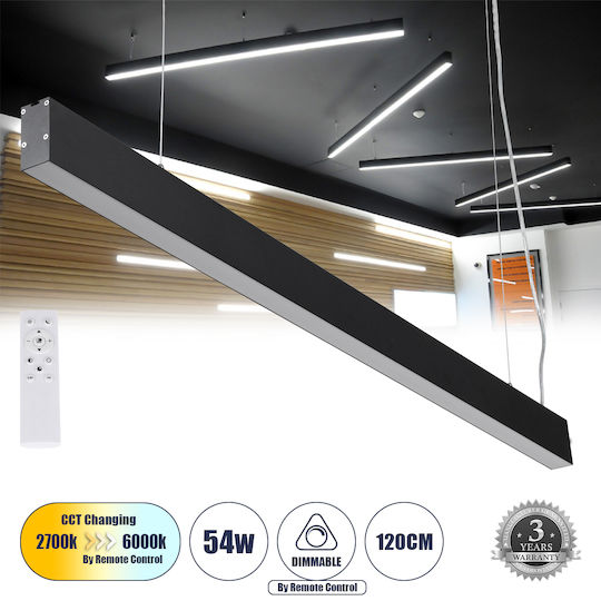 GloboStar Felix Commercial Linear LED Ceiling Light 54W Warm White IP20 Dimmable L120xD3.5xH7cm