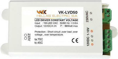 Dimmable IP54 LED Power Supply 50W 12V VK Lighting