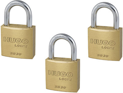 Hugo Locks Key Alike SB30 Steel Padlock Brass with Key 30mm 3pcs 60286